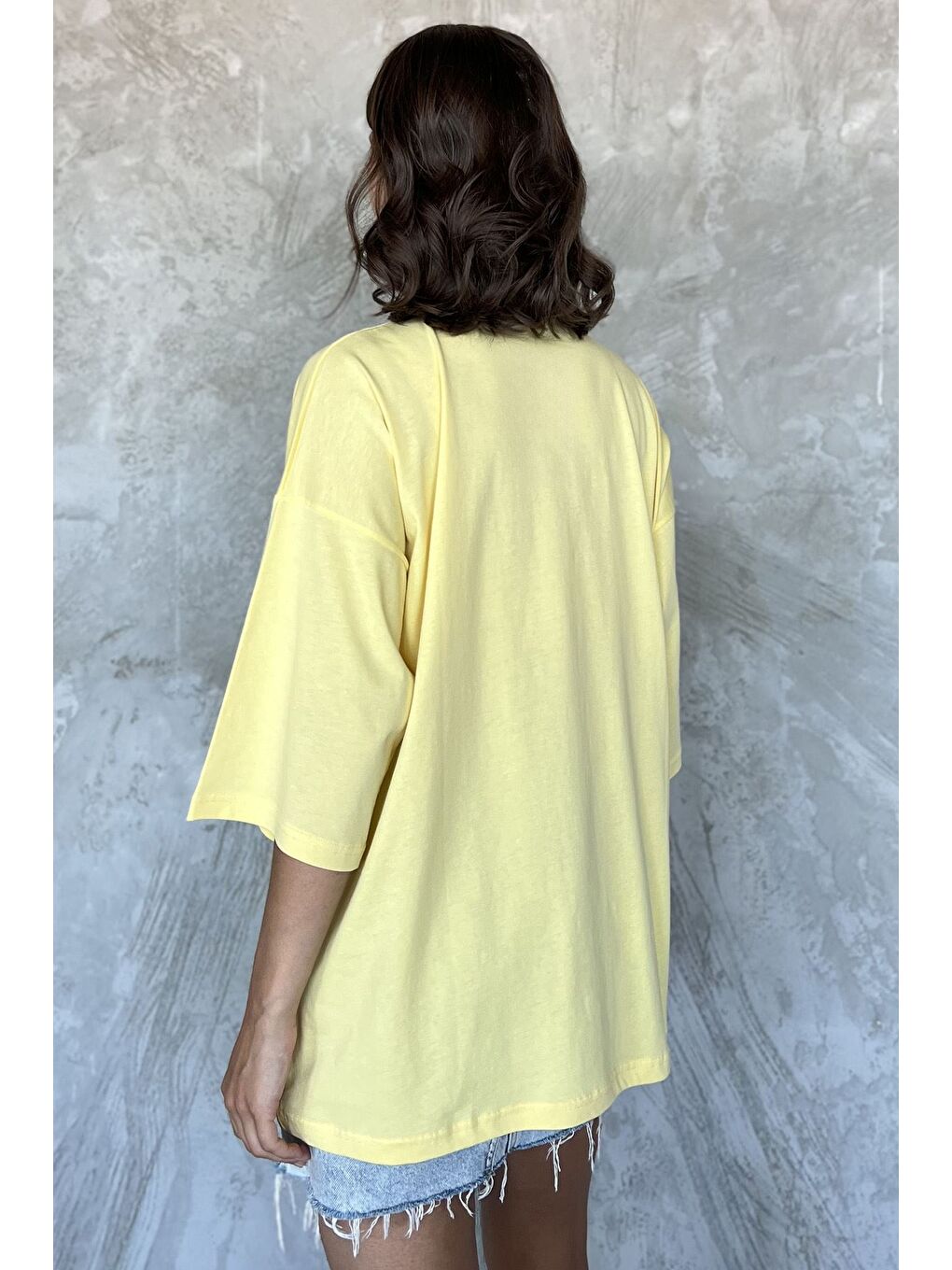 Sarı Yan Çıtçıtlı Oversize Tişört ( S-m-l-xl Uyumludur)-2