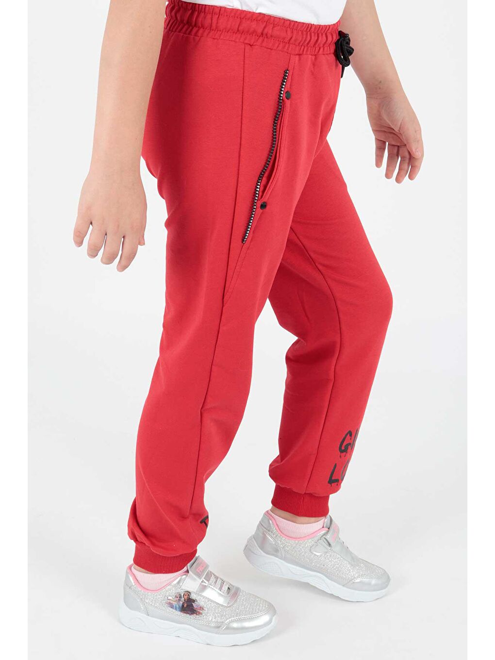 Kırmızı Kids Kız Trend Baskılı Eşofman Altı Cepli Bağcıklı Lastikli Dar Paça Eşofman Altı Ak722422-2