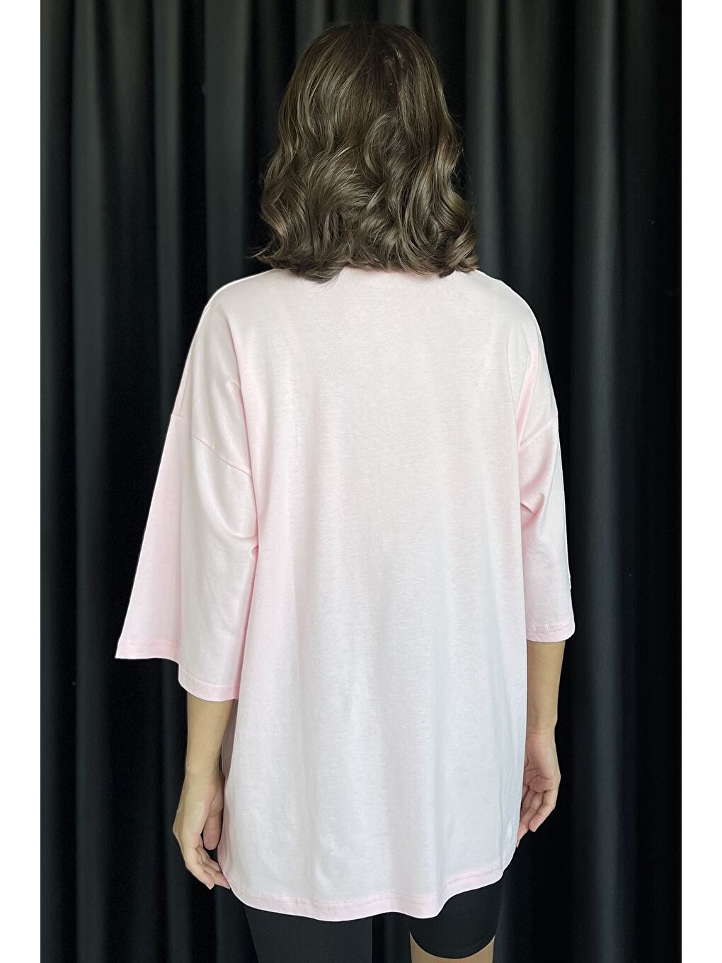 Pembe Yan Çıtçıtlı Oversize Tişört ( S-m-l-xl Uyumludur)-2