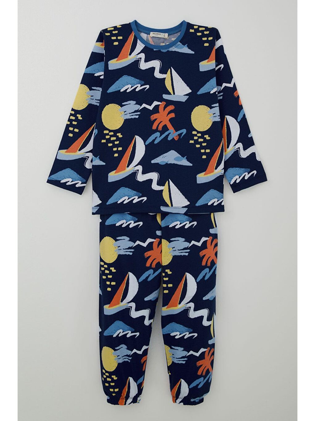 Erkek Çocuk Pijama Takımı Yaz Temalı Beli Paçası Lastikli Lacivert (4-8 Yaş)