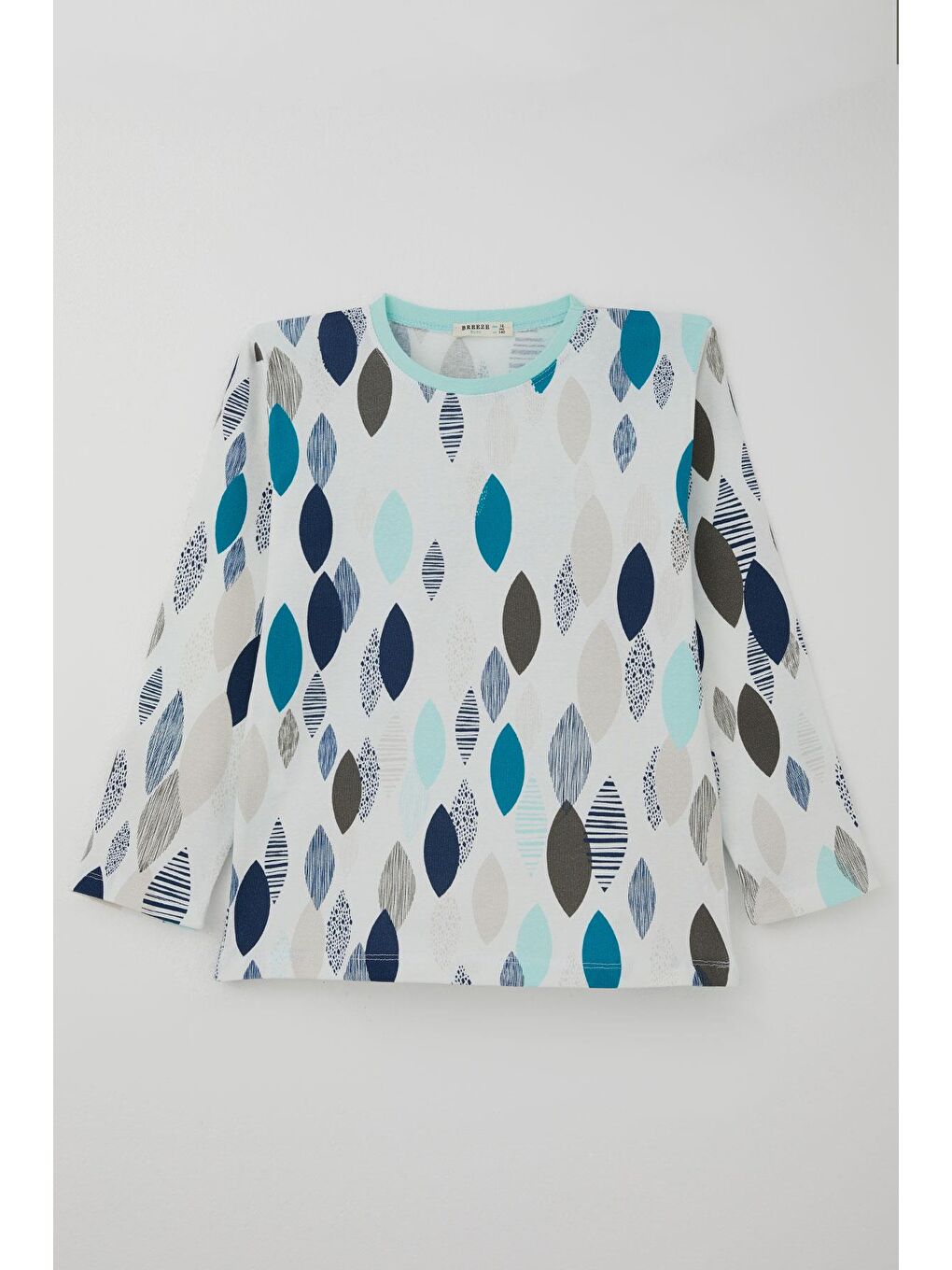 Erkek Çocuk Pijama Takımı Mavi Rüya Yaprak Desenli Beyaz (9-12 Yaş)-1