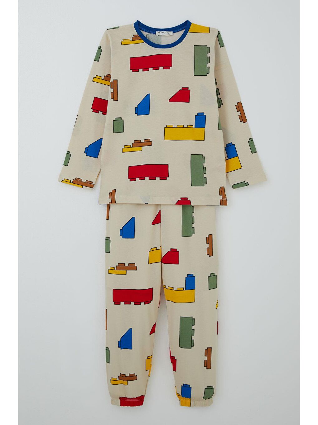 Ekru Erkek Çocuk Pijama Takımı Renkli Lego Desenli Krem (4-8 Yaş)