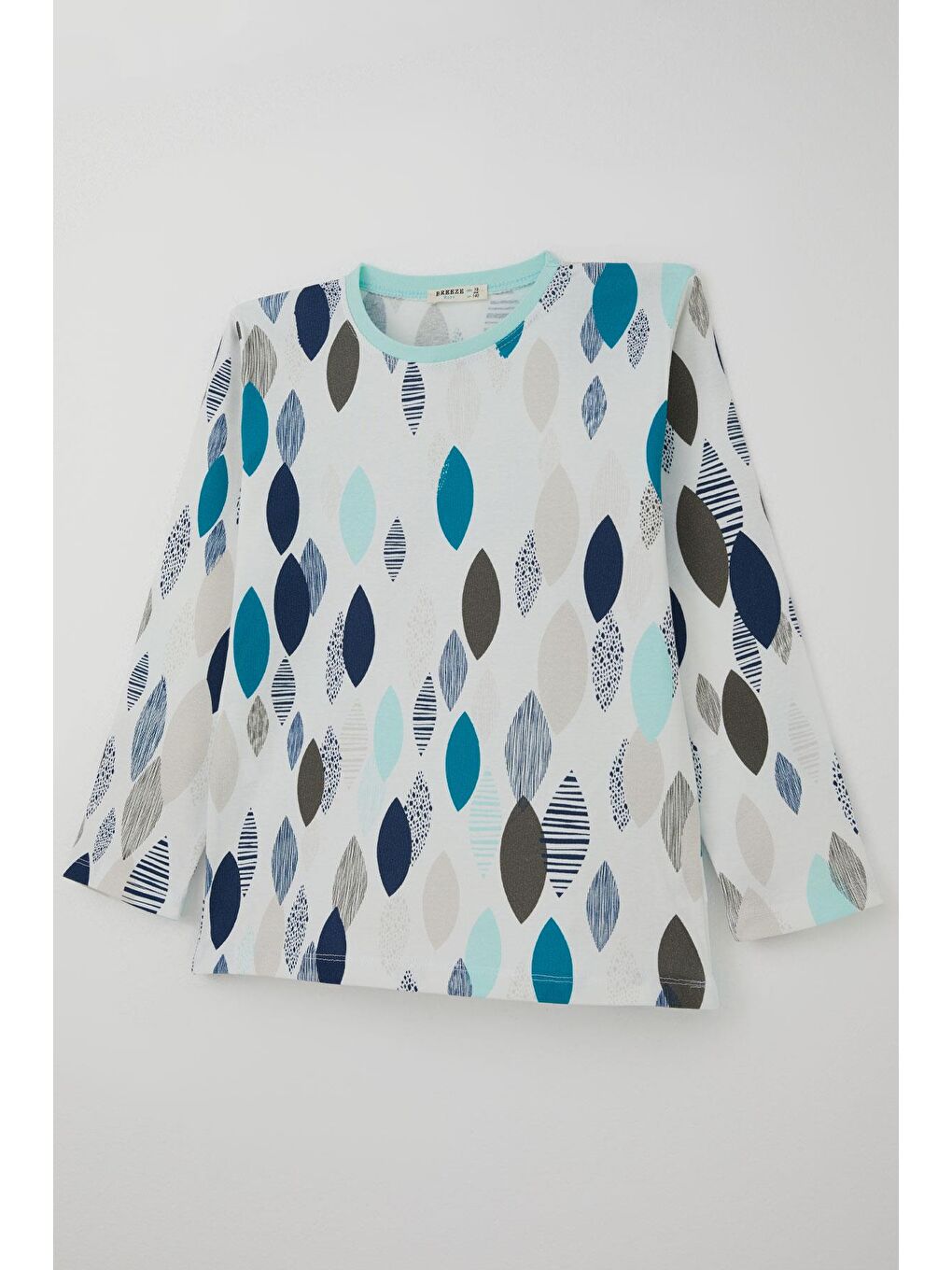 Erkek Çocuk Pijama Takımı Mavi Rüya Yaprak Desenli Beyaz (9-12 Yaş)-5