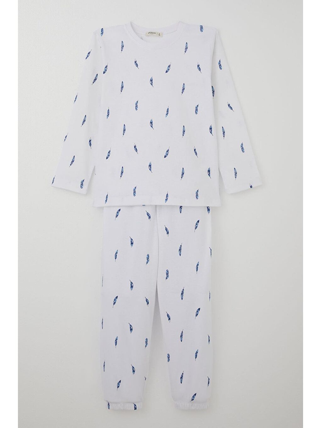 Erkek Çocuk Pijama Takımı Uçan Mavi Tüy Desenli Beyaz (4-8 Yaş)