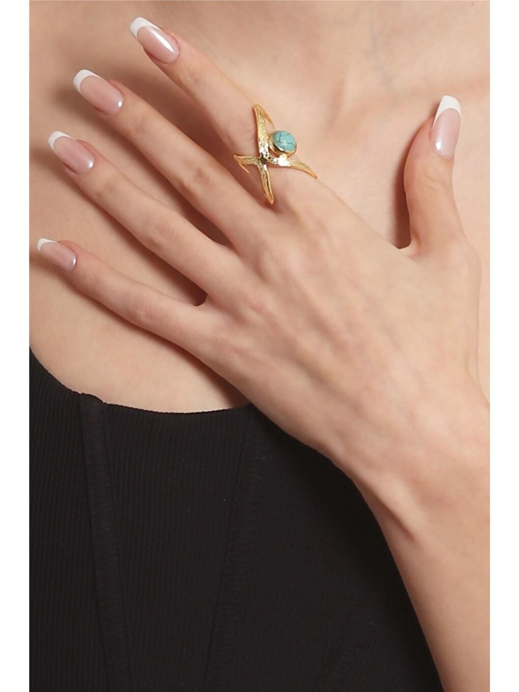 Sarı Kadın Lak Altın Kaplama Doğaltaşlı Ayarlanabilir El Yapımı Yüzük-3