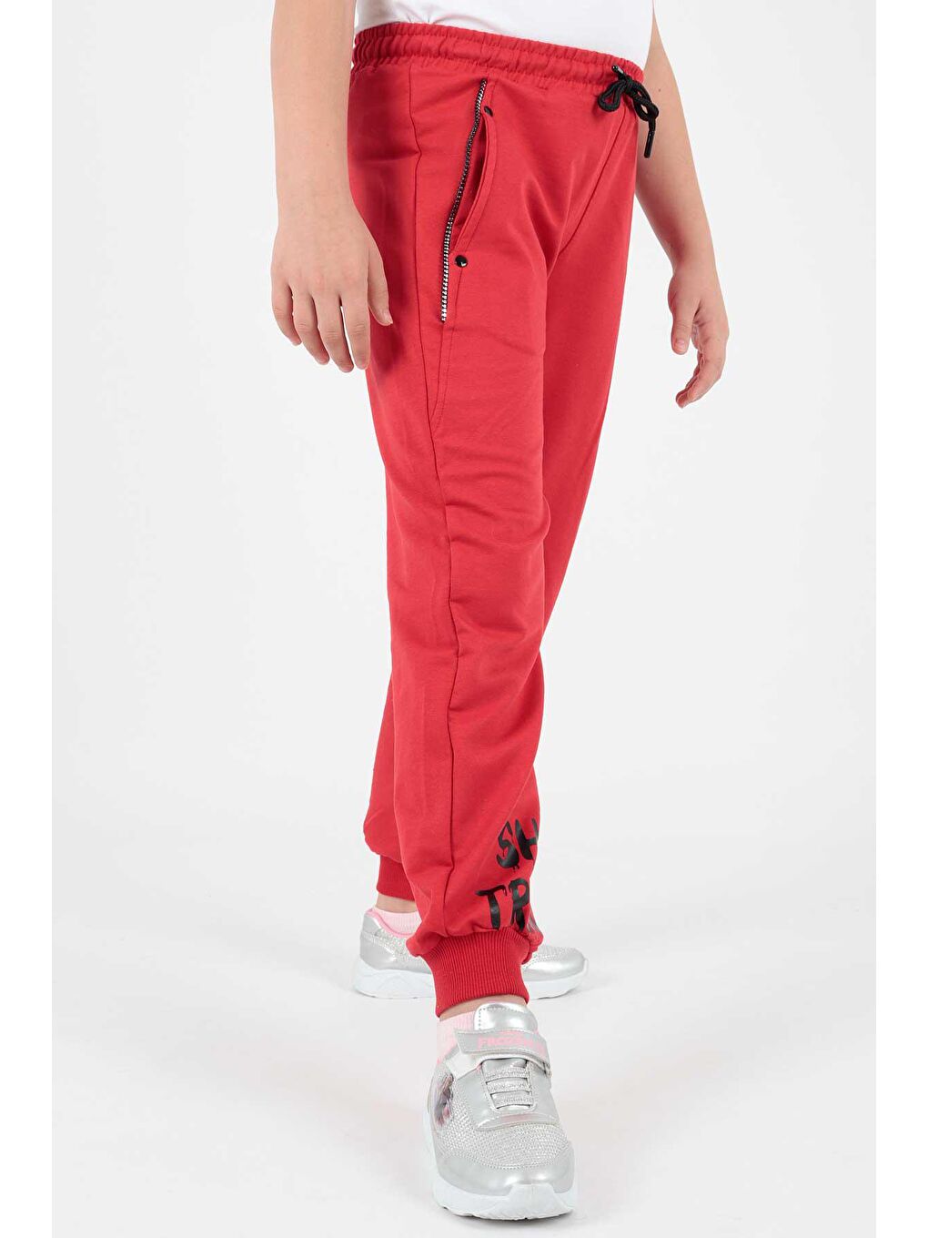 Kırmızı Kids Kız Trend Baskılı Eşofman Altı Cepli Bağcıklı Lastikli Dar Paça Eşofman Altı Ak722422-5