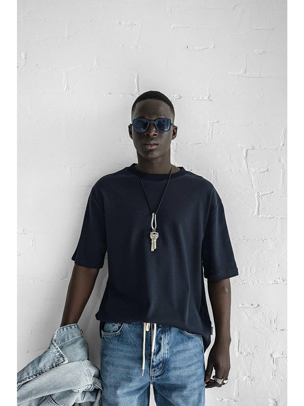 Erkek Oversize Basic %100 Pamuk Tişört Lacivert