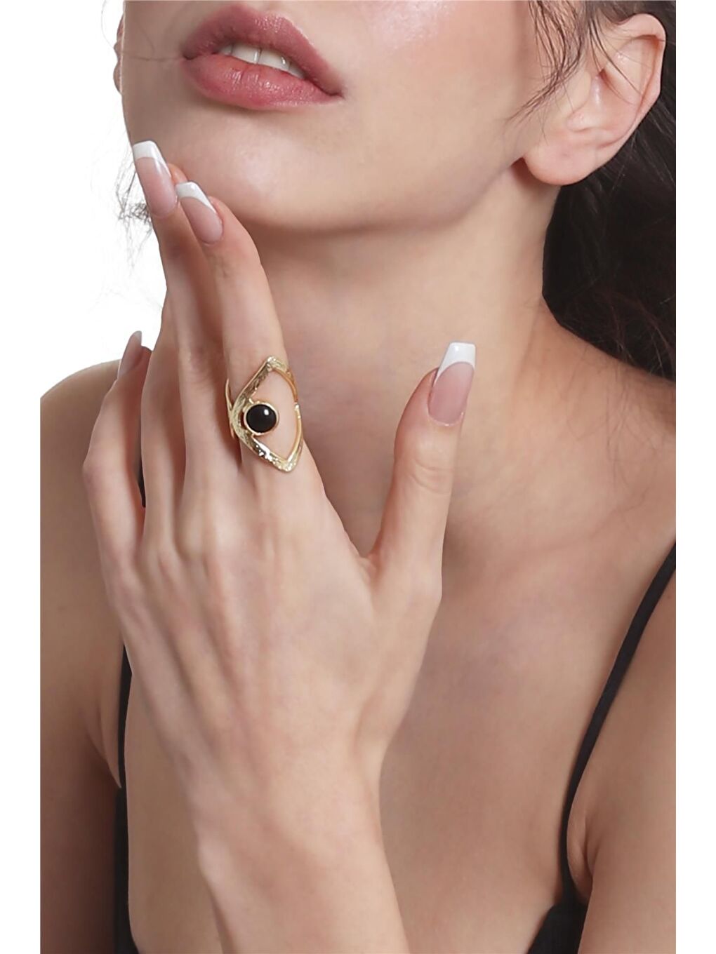 Sarı Kadın Lak Altın Kaplama Doğaltaşlı Ayarlanabilir El Yapımı Yüzük-2