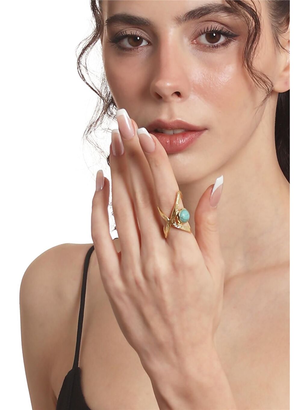 Sarı Kadın Lak Altın Kaplama Doğaltaşlı Ayarlanabilir El Yapımı Yüzük-4