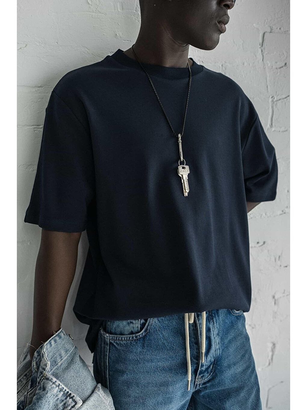 Erkek Oversize Basic %100 Pamuk Tişört Lacivert-1