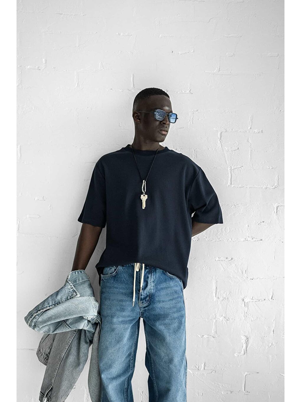 Erkek Oversize Basic %100 Pamuk Tişört Lacivert-2