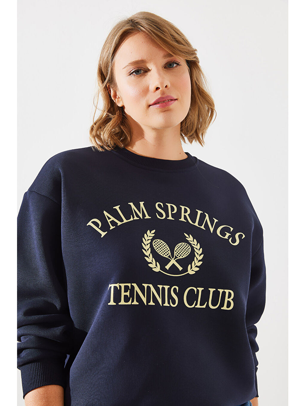 SHADE Lacivert Kadın Üç İplik Şardonlu Palm Springs Tenis Vintage Kolej Sweatshirt MBHS - 1