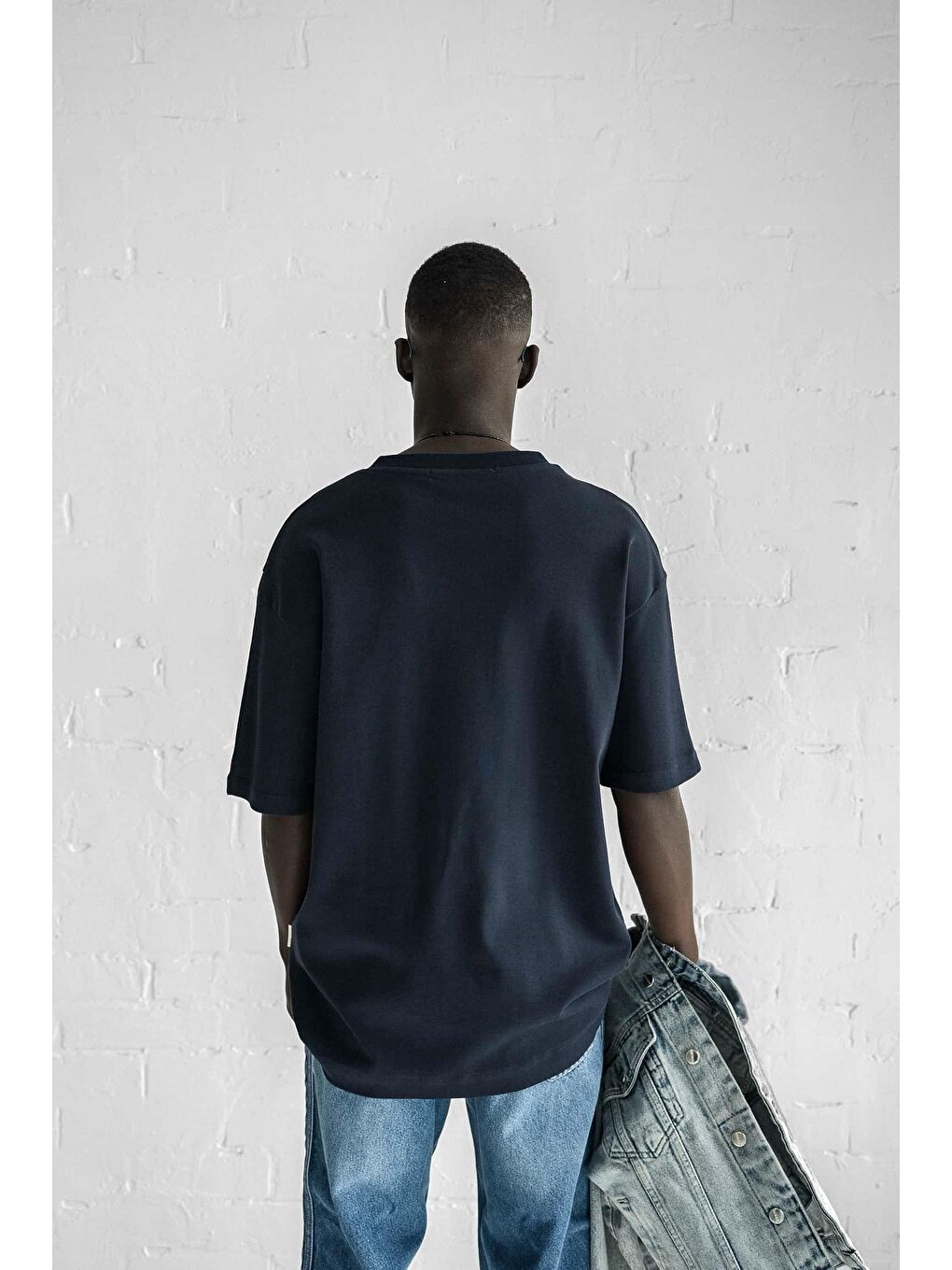 Erkek Oversize Basic %100 Pamuk Tişört Lacivert-3