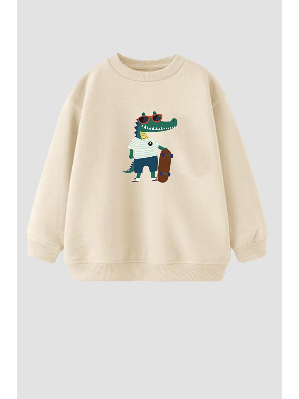 Bej Erkek Çocuk Baskılı 3 İplik Kumaş Pamuklu Sweatshirt