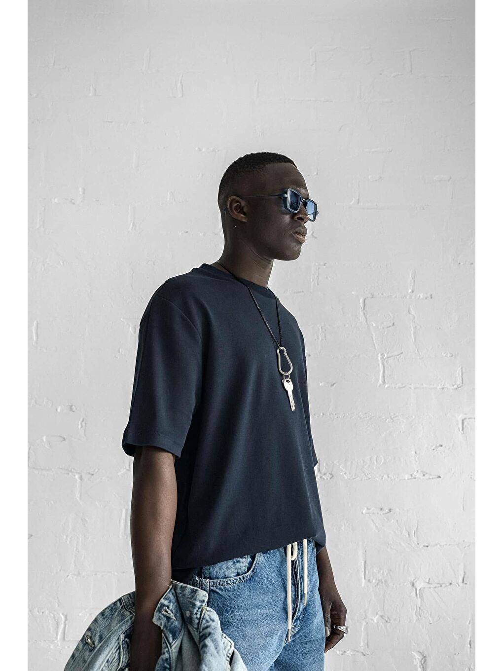 Erkek Oversize Basic %100 Pamuk Tişört Lacivert-4