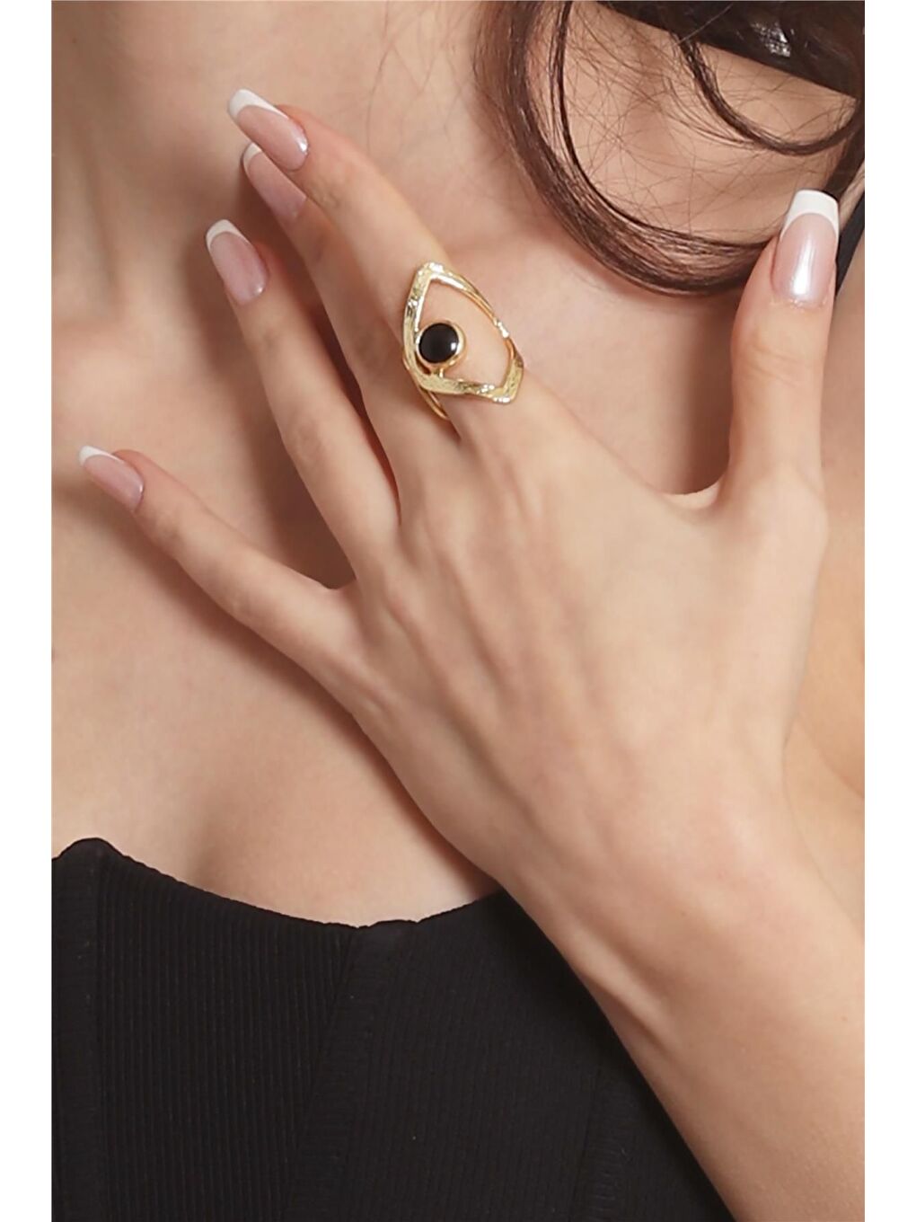 Sarı Kadın Lak Altın Kaplama Doğaltaşlı Ayarlanabilir El Yapımı Yüzük-3