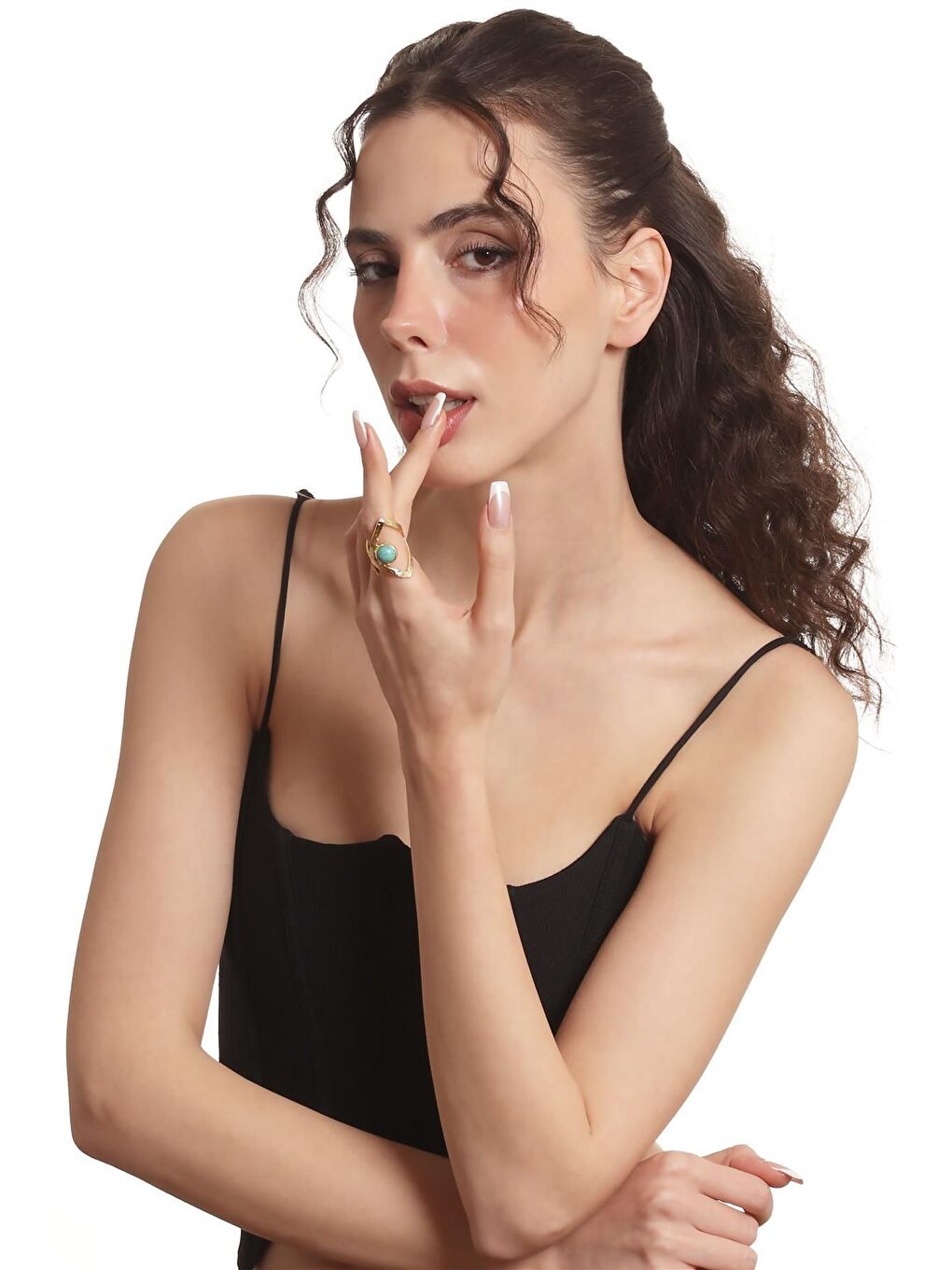 Sarı Kadın Lak Altın Kaplama Doğaltaşlı Ayarlanabilir El Yapımı Yüzük-6