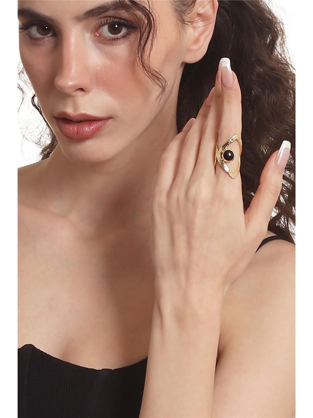 Sarı Kadın Lak Altın Kaplama Doğaltaşlı Ayarlanabilir El Yapımı Yüzük-4