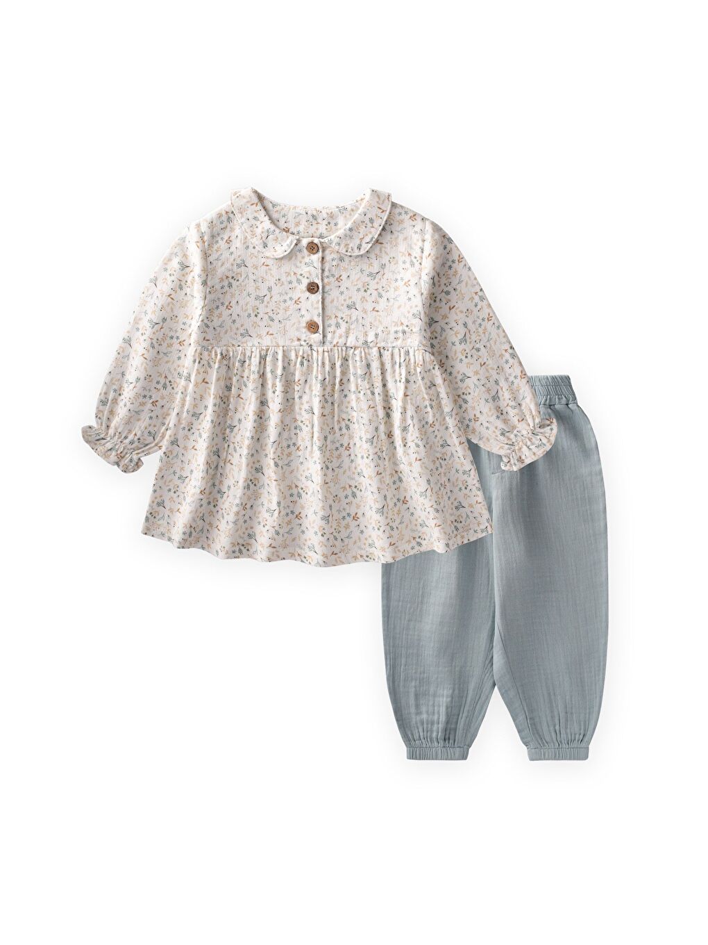 Müslin Şalvarlı Takım 1-8 Yaş Ekru