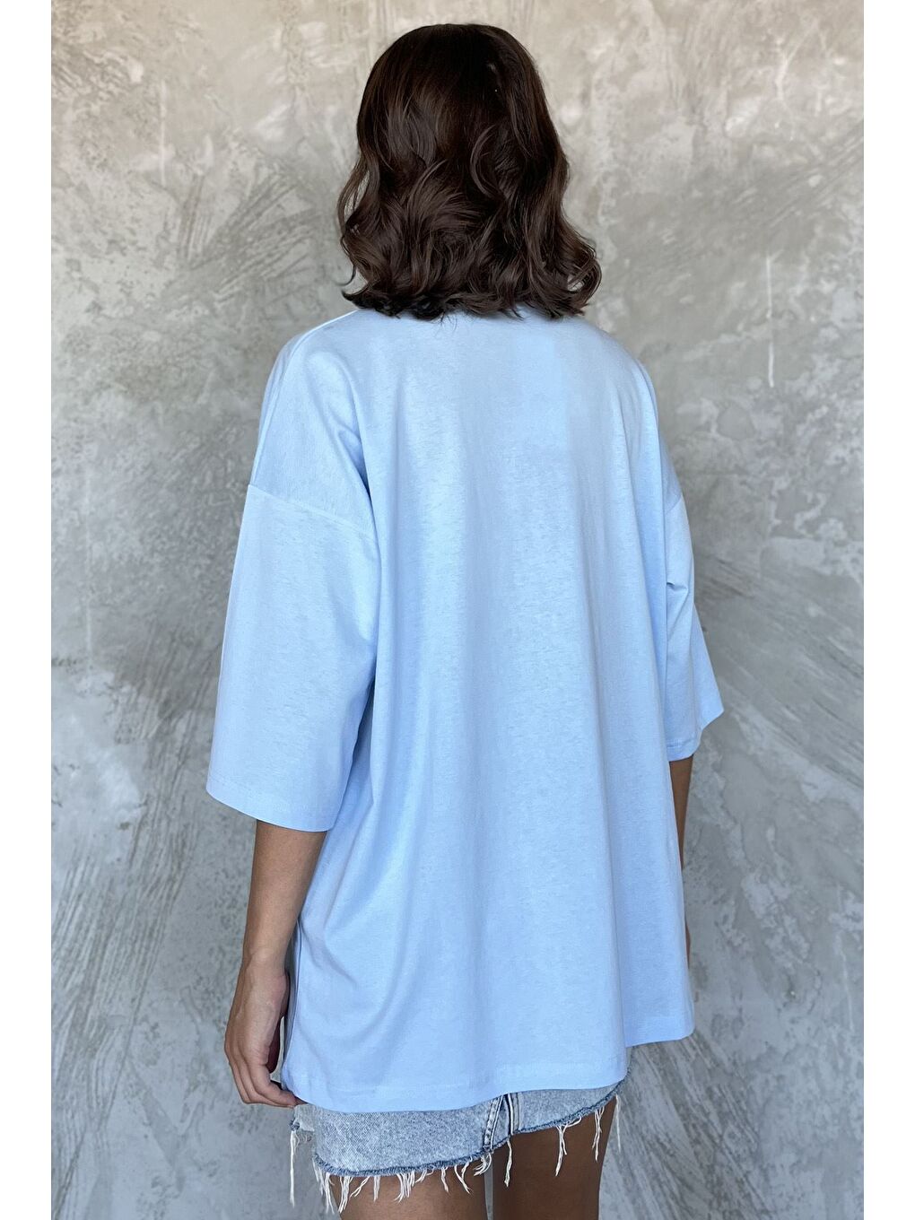 Mavi Yan Çıtçıtlı Oversize Tişört ( S-m-l-xl Uyumludur)-2
