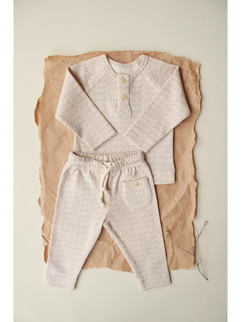 Bej Taş Unisex Cepli Omuz Patlı Alt Üst Takım-5