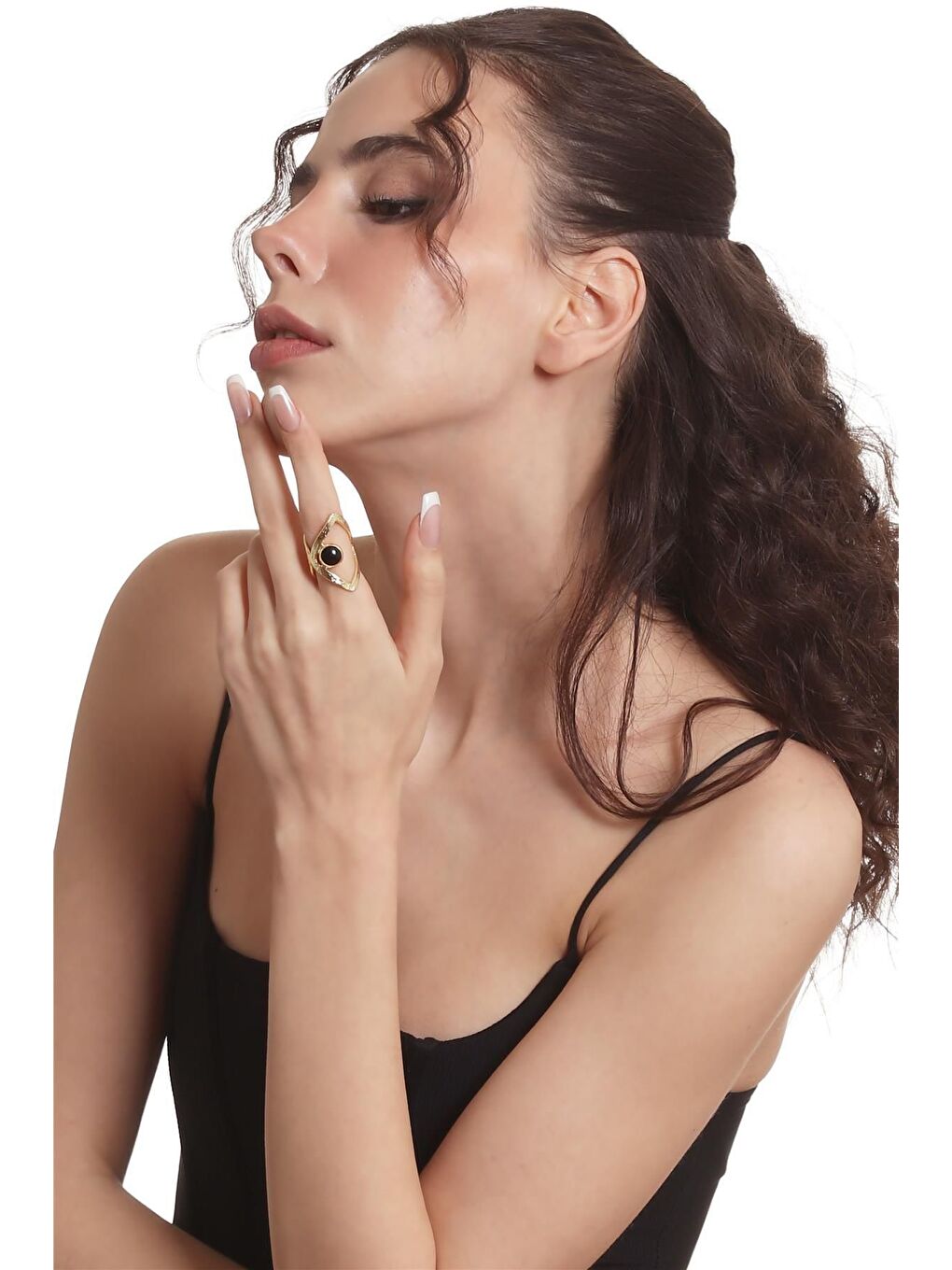 Sarı Kadın Lak Altın Kaplama Doğaltaşlı Ayarlanabilir El Yapımı Yüzük-7