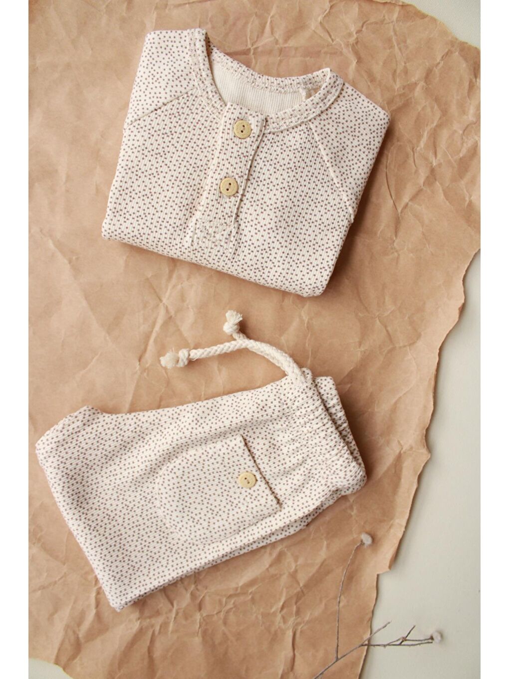 Bej Taş Unisex Cepli Omuz Patlı Alt Üst Takım-6