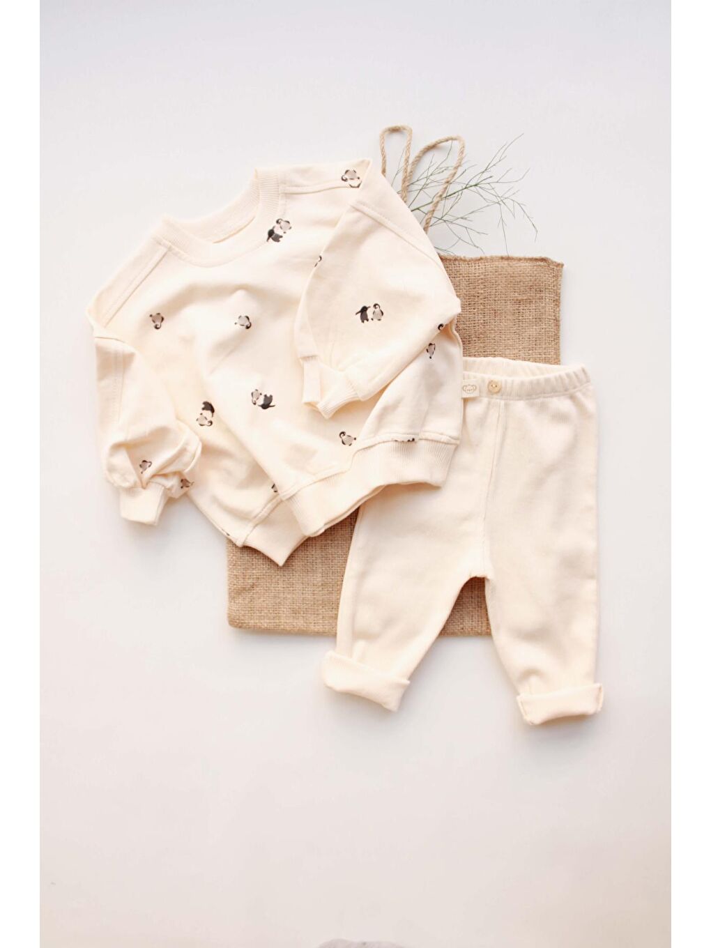 Ekru Penguen Bebek Alt Üst Takım-2