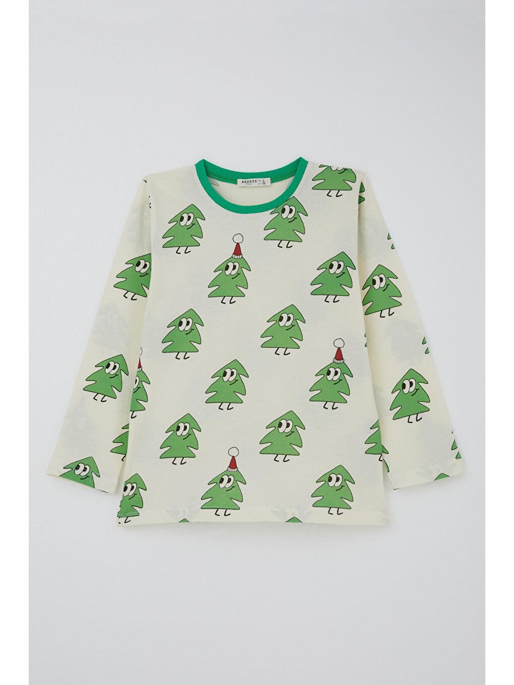 Ekru Erkek Çocuk Pijama Takımı Yılbaşı Temalı Gülümseyen Zıp Zıp Çamlar Krem (4-6 Yaş)-1