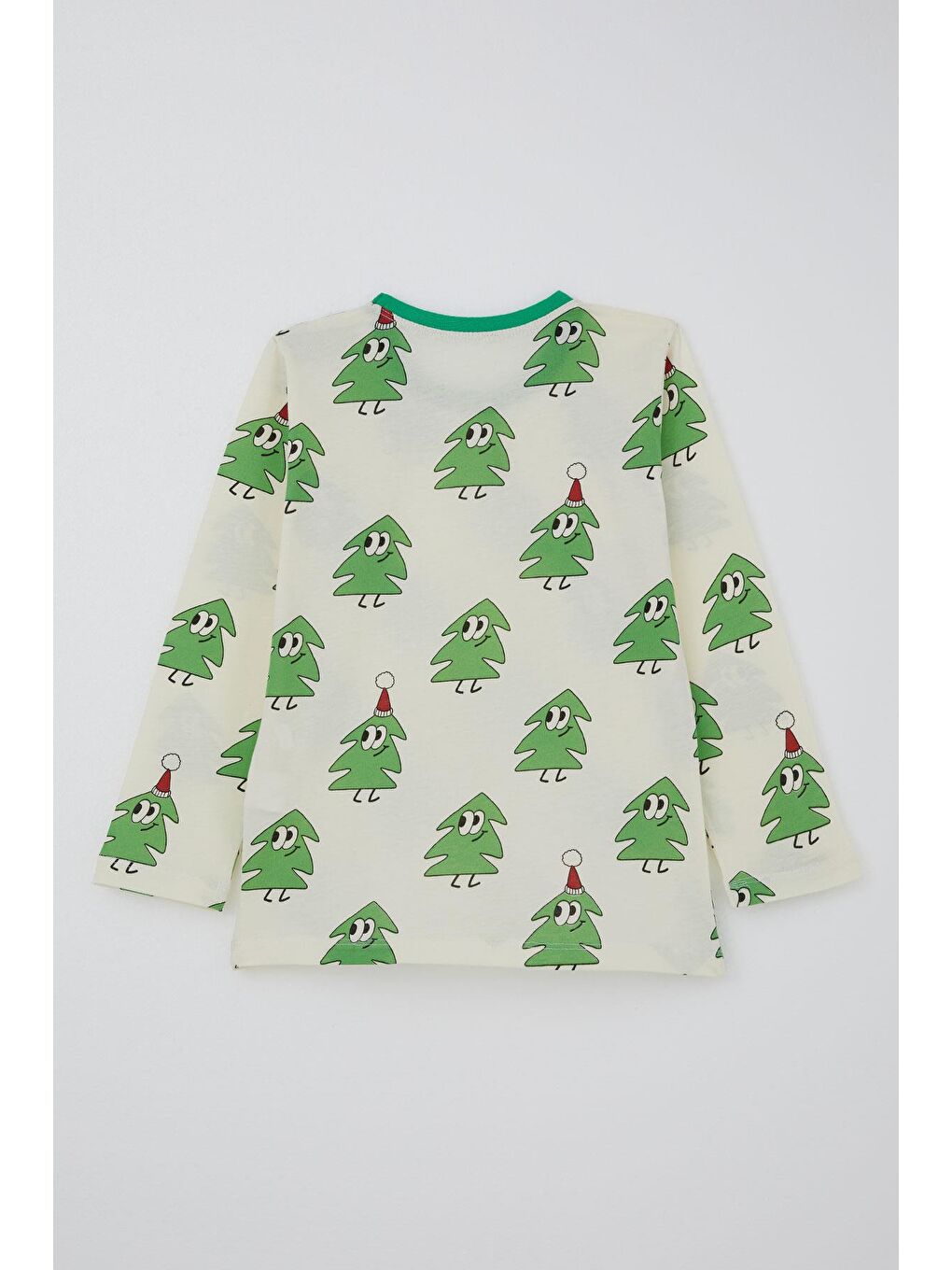 Ekru Erkek Çocuk Pijama Takımı Yılbaşı Temalı Gülümseyen Zıp Zıp Çamlar Krem (4-6 Yaş)-3