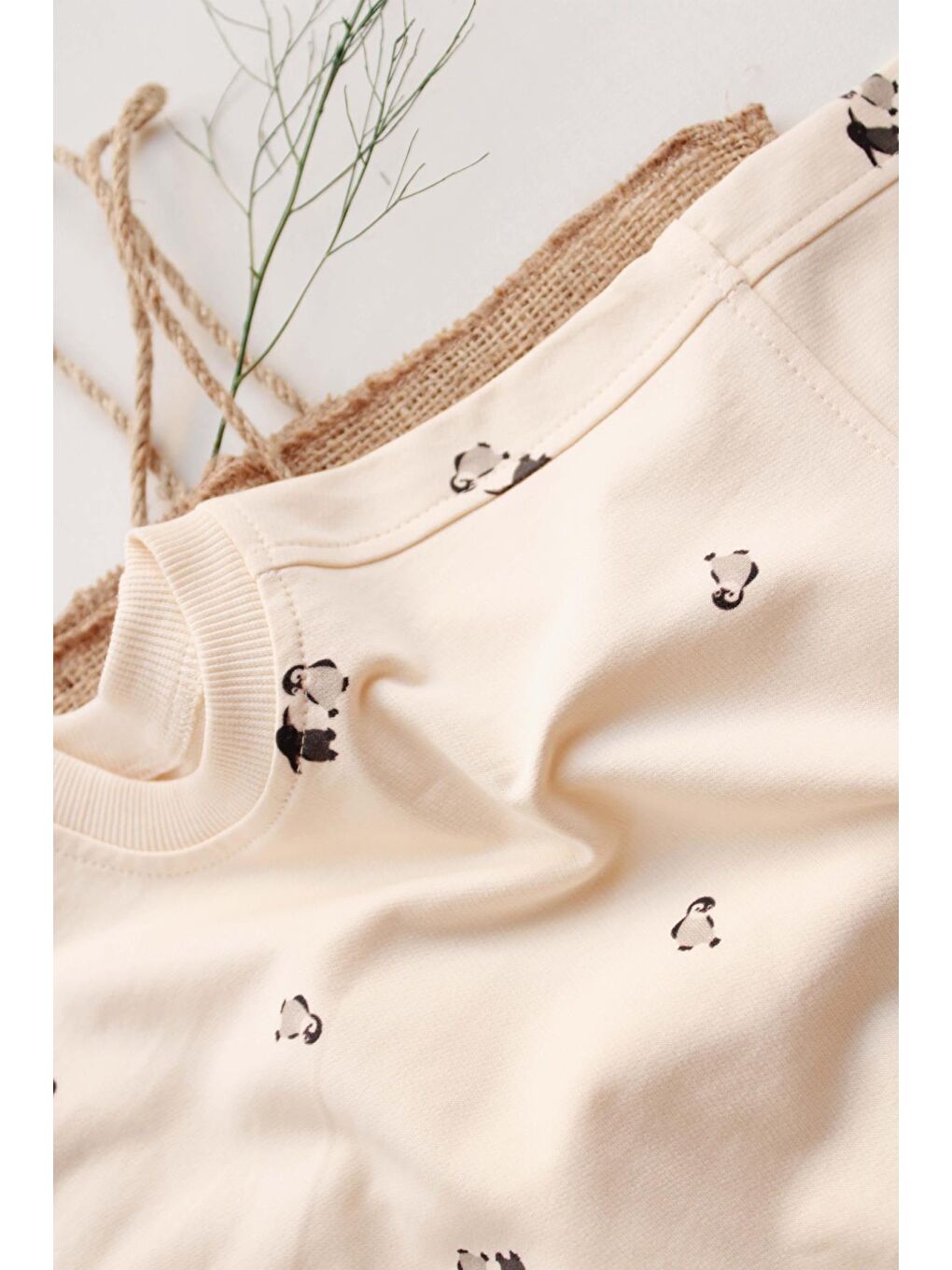 Ekru Penguen Bebek Alt Üst Takım-5