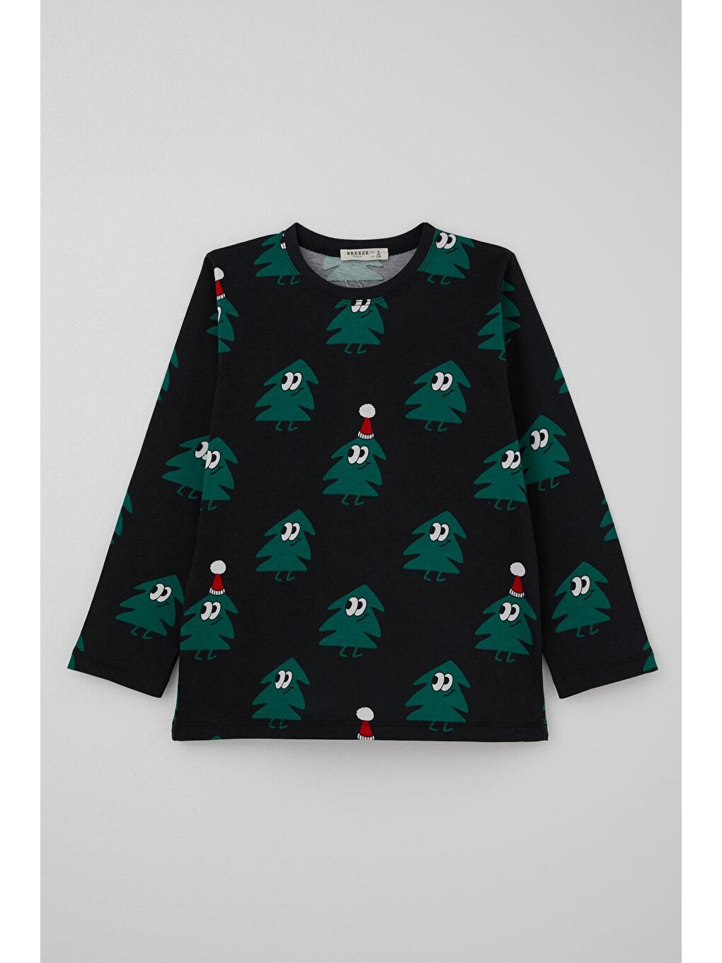 Erkek Çocuk Pijama Takımı Yılbaşı Temalı Gülümseyen Zıp Zıp Çamlar Siyah (4 Yaş)-1