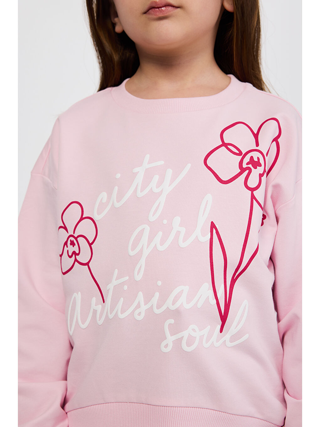 Kız Çocuk Nakışlı Pembe Sweatshirt-1