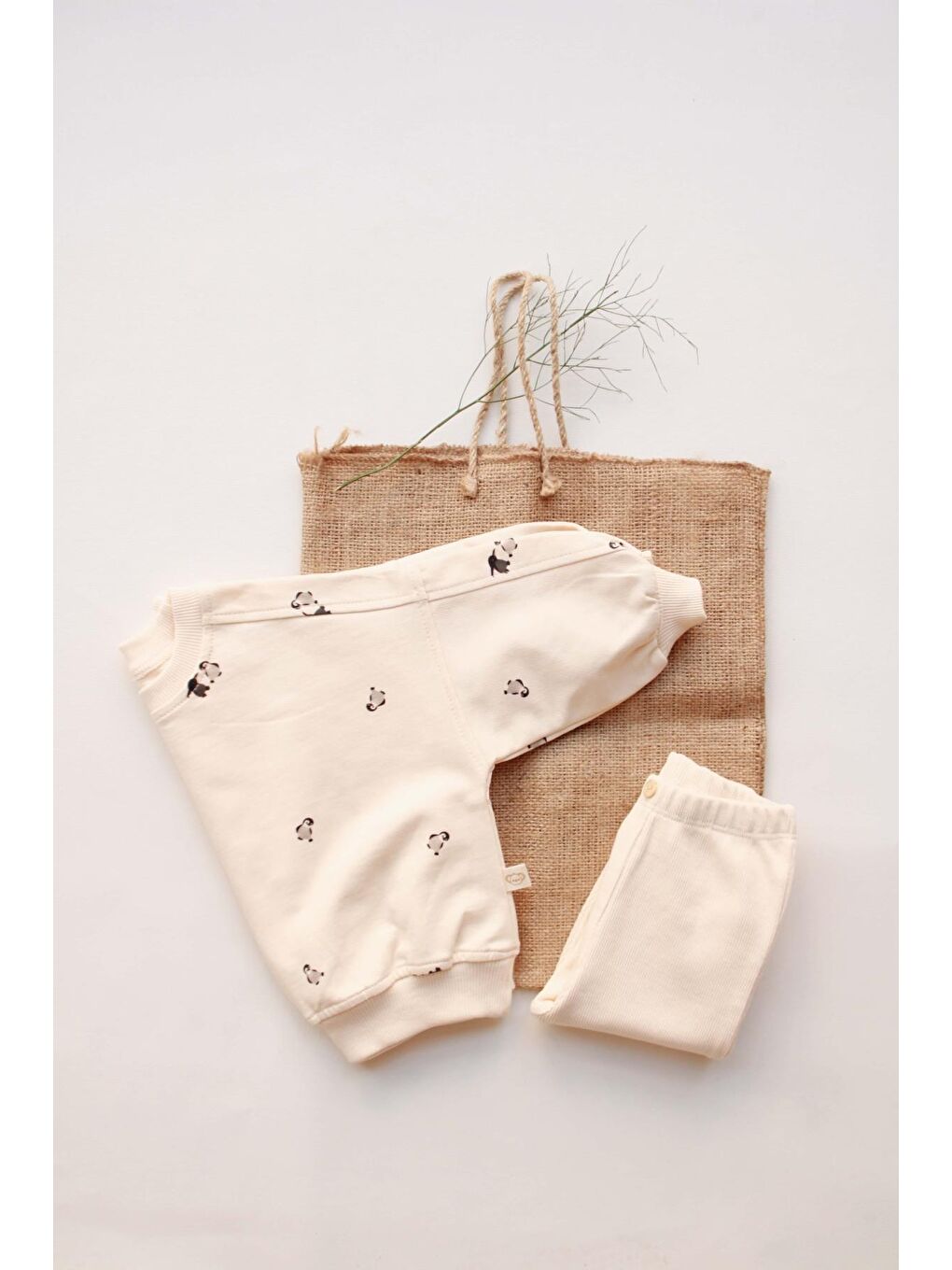 Ekru Penguen Bebek Alt Üst Takım-6