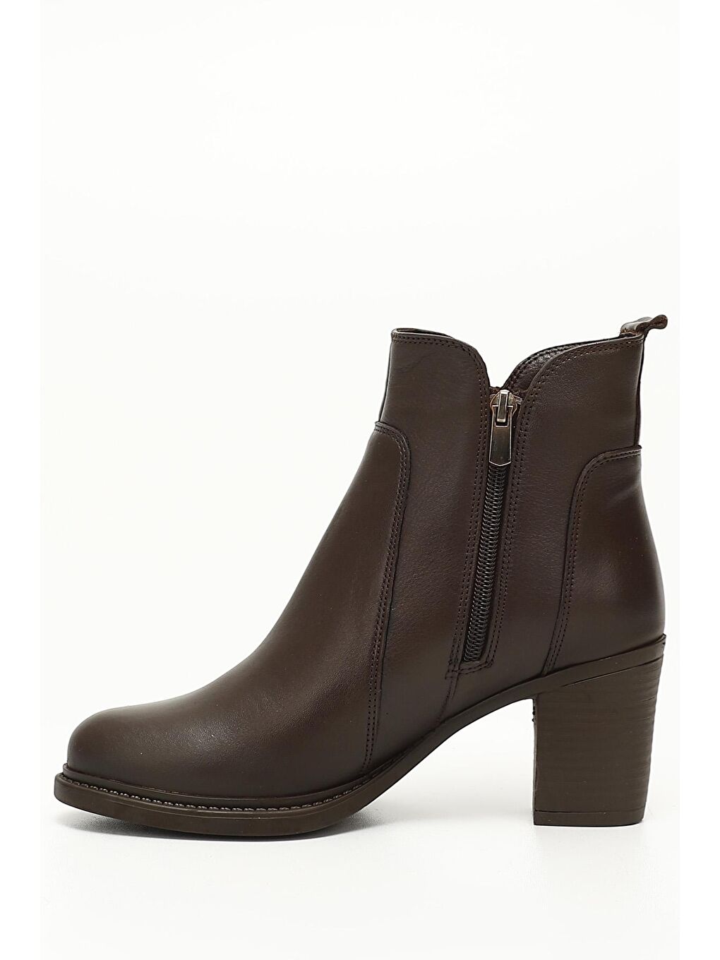 Kahverengi KAHVERENGİ  Hakiki Deri Yuvarlak Burun Topuklu Fermuarlı Püsküllü Kadın Günlük Bot 39472-2