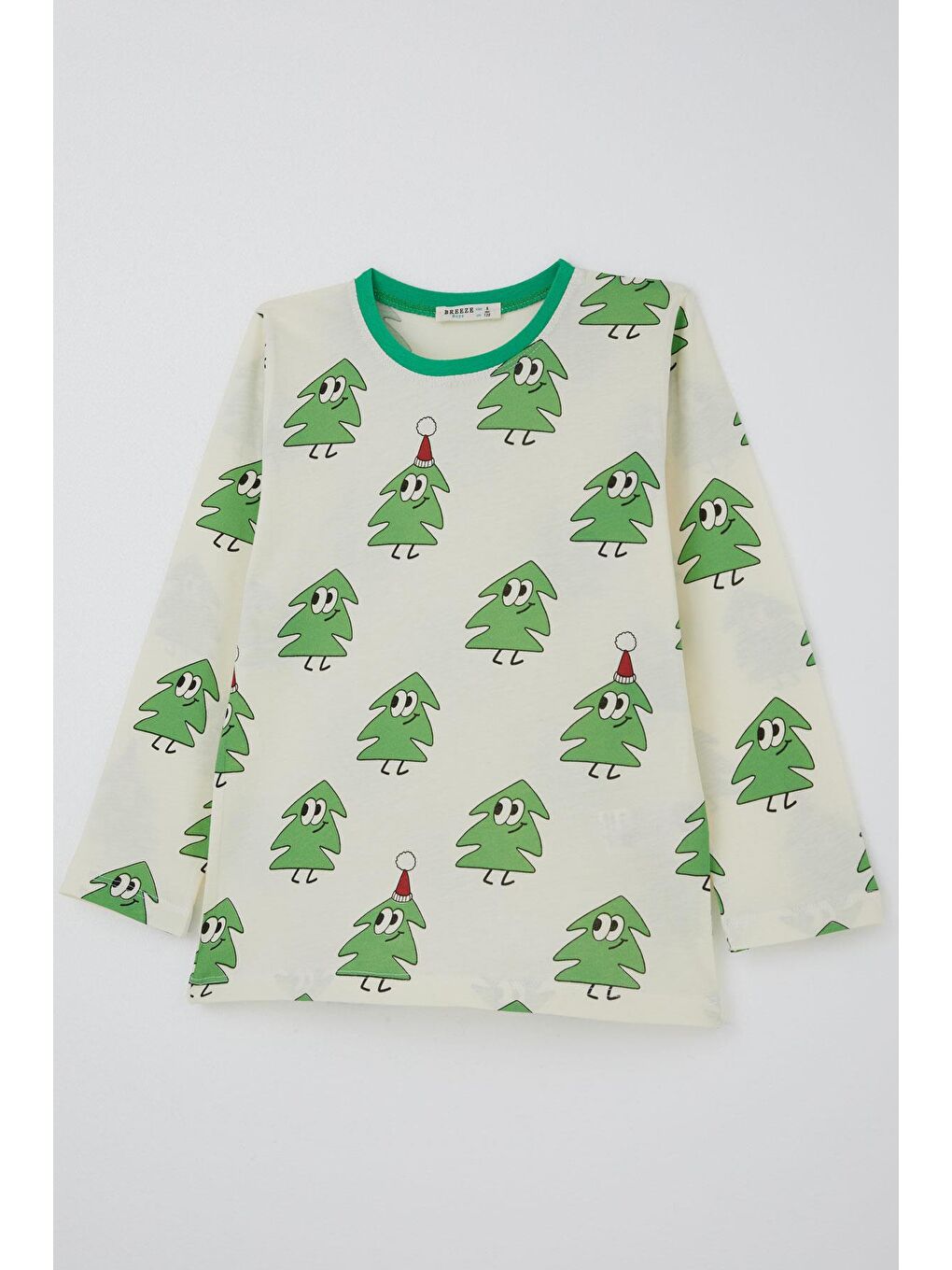 Ekru Erkek Çocuk Pijama Takımı Yılbaşı Temalı Gülümseyen Zıp Zıp Çamlar Krem (4-6 Yaş)-5
