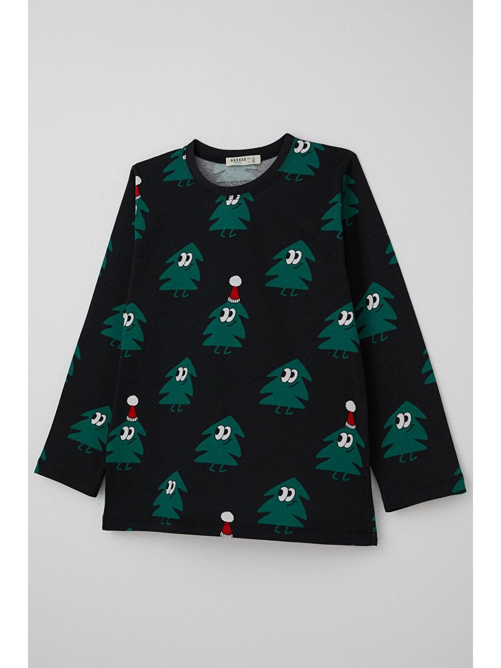 Erkek Çocuk Pijama Takımı Yılbaşı Temalı Gülümseyen Zıp Zıp Çamlar Siyah (4 Yaş)-5