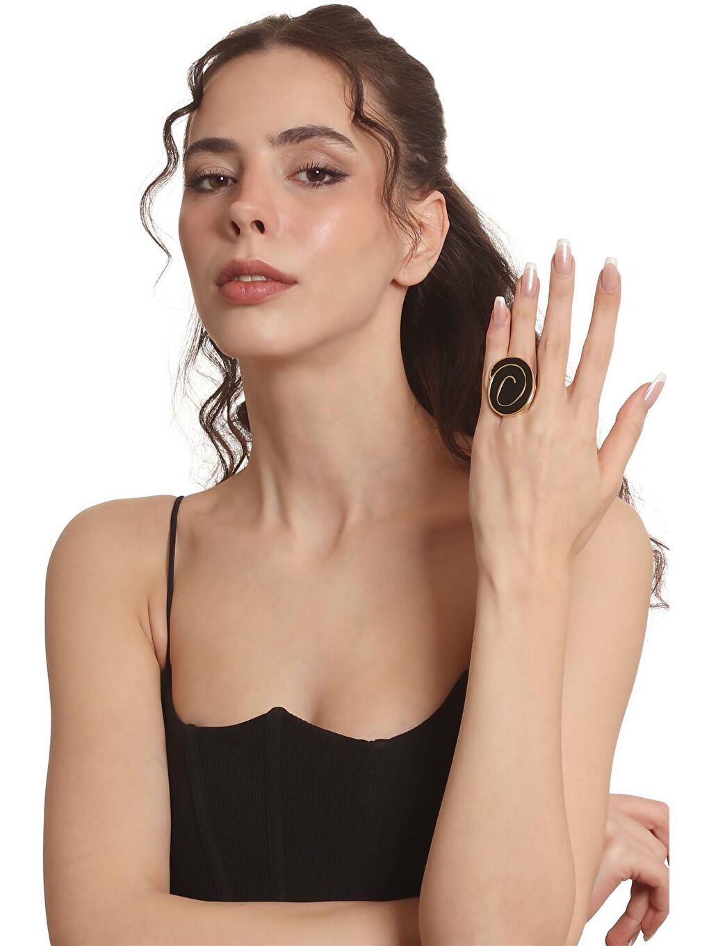 Sarı Kadın Altın Renk Lak Kaplama Ayarlanabilir Mineli Yüzük-4