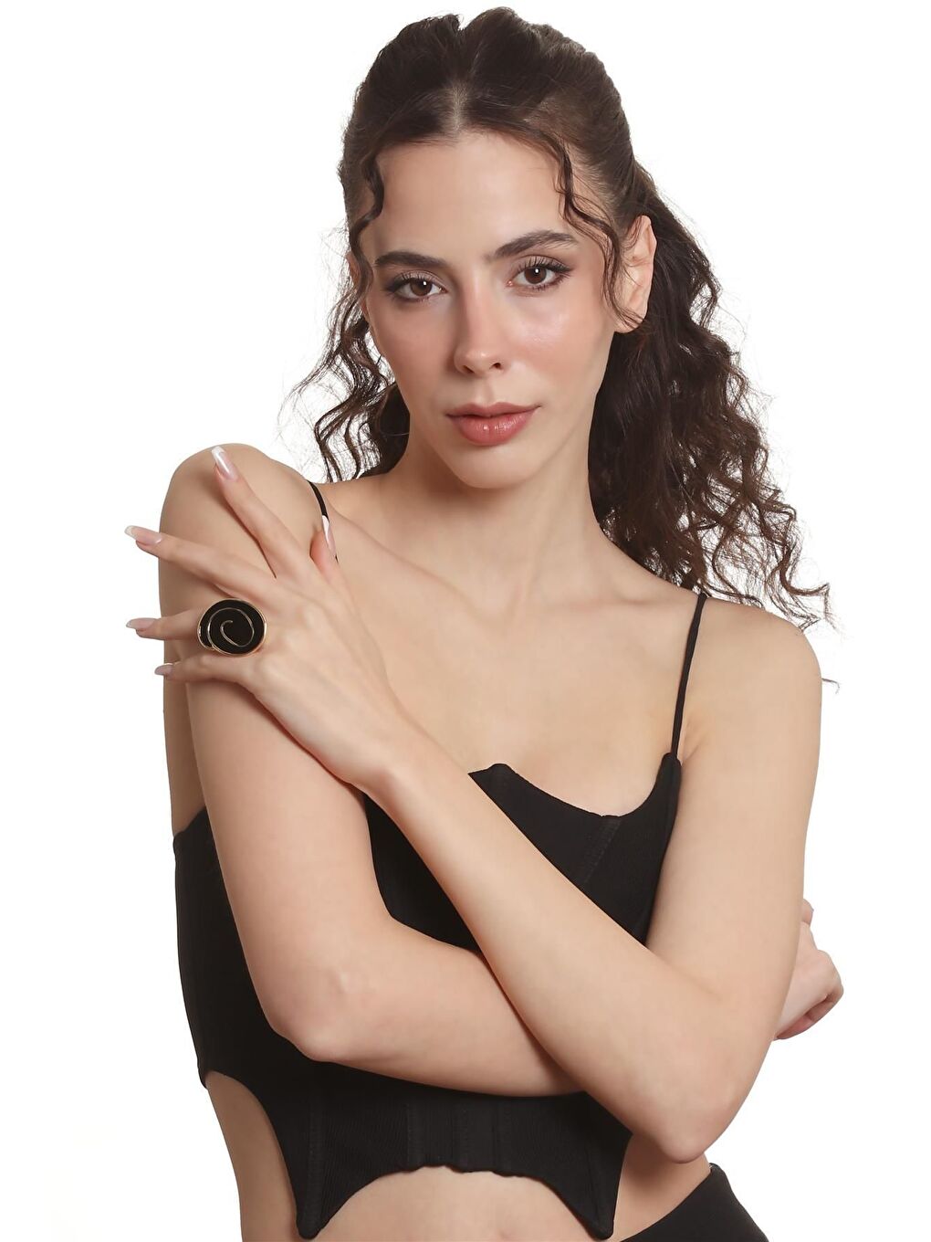 Sarı Kadın Altın Renk Lak Kaplama Ayarlanabilir Mineli Yüzük-5