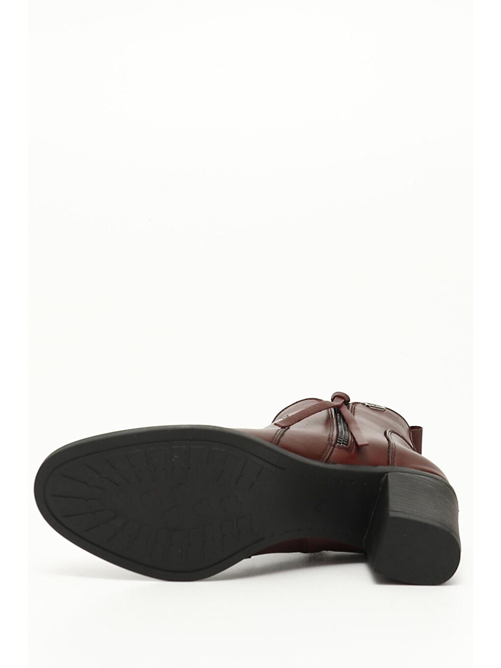 Bordo BORDO  Hakiki Deri Yuvarlak Burun Topuklu Fermuarlı Püsküllü Kadın Günlük Bot 39472-3