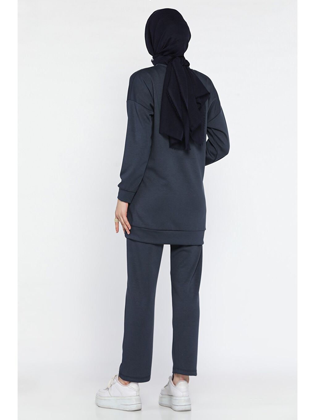 İndigo Büyük Beden Taşlı Tesettür Tunik Pantolon İkili Takım-5