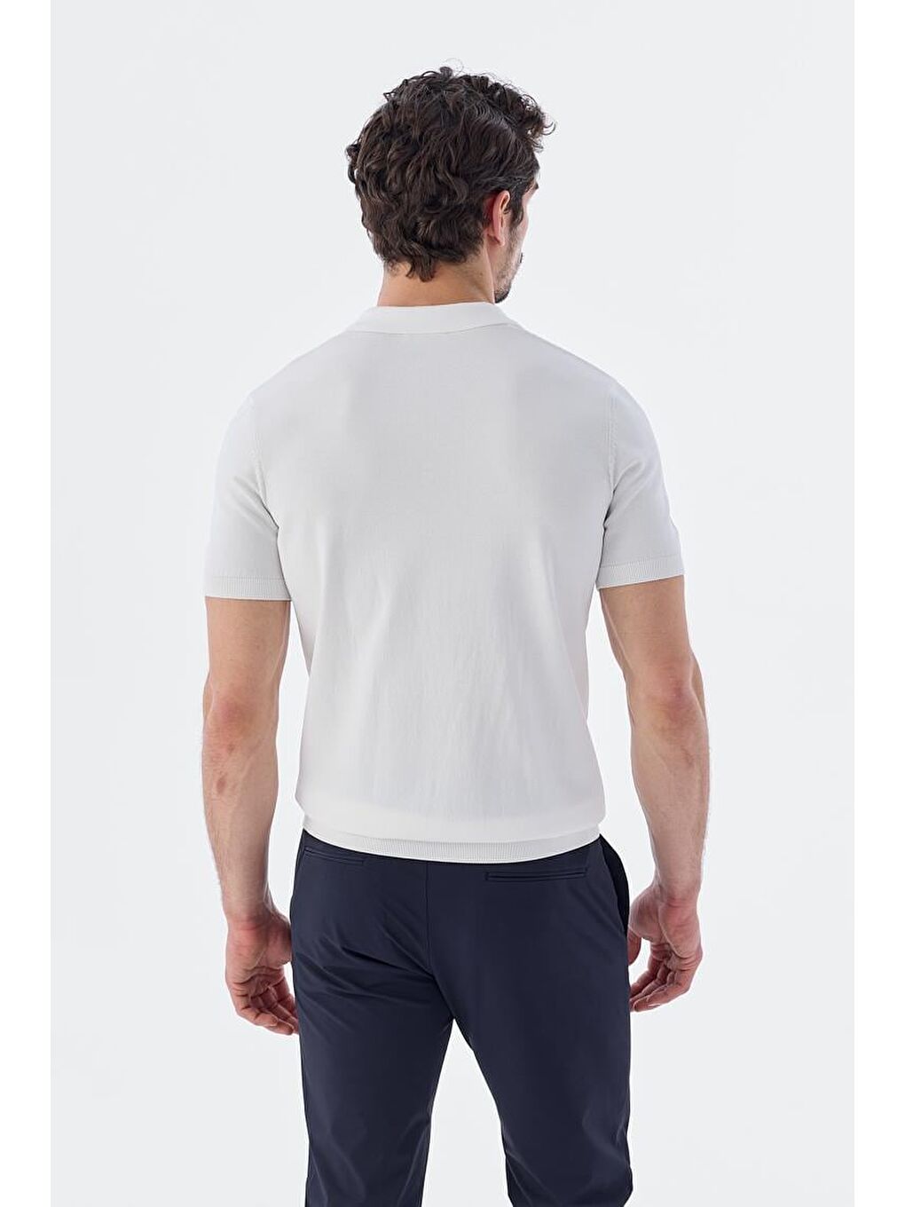 Bej Beyaz Slim Fit Desenli Polo Yaka T-Shirt-3