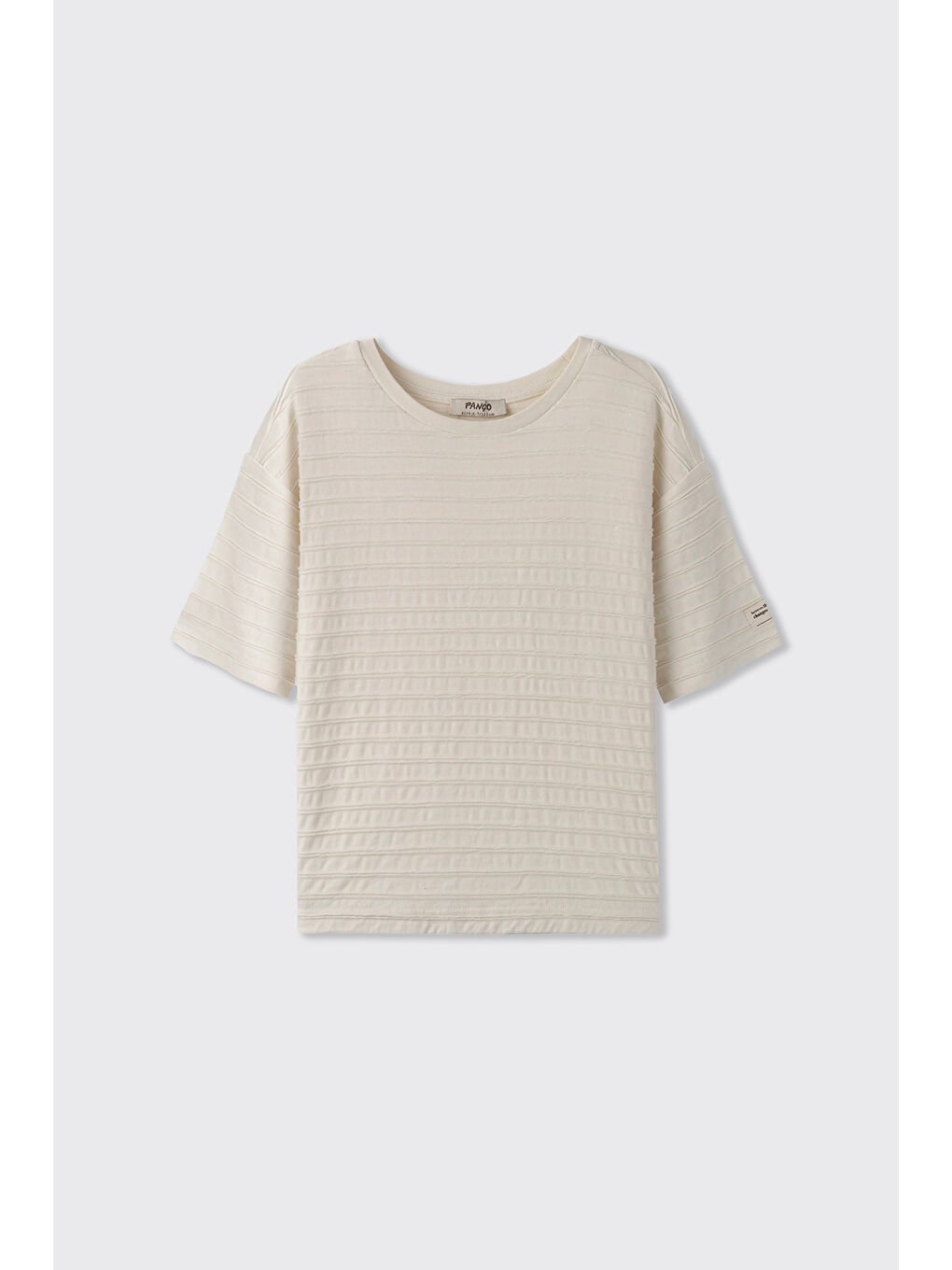 Erkek Çocuk Yakası Rıbanalı Kısa Kollu Bej Tişört