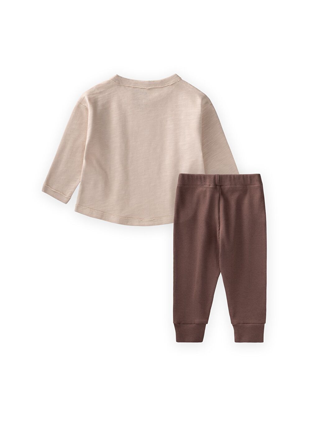 Nakışlı Uzun Kollu Bebek Takım 0-3 Yaş Bej-1