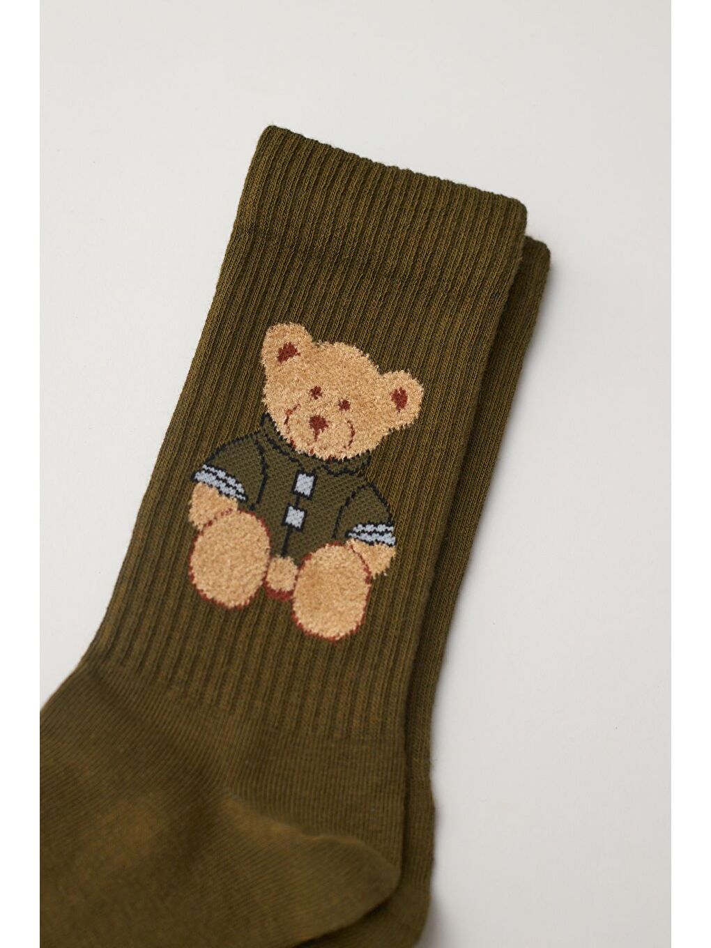 Teddy Desenli Soket Çorap Haki-1
