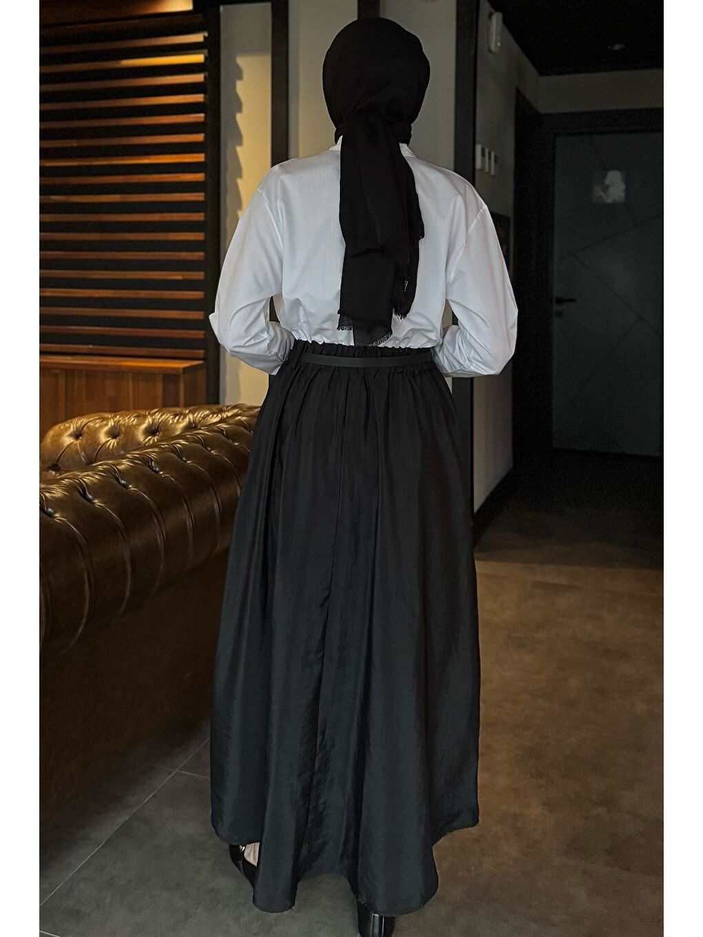 Siyah Cep Detaylı Kemerli Yazlık Tesettür Elbise-6