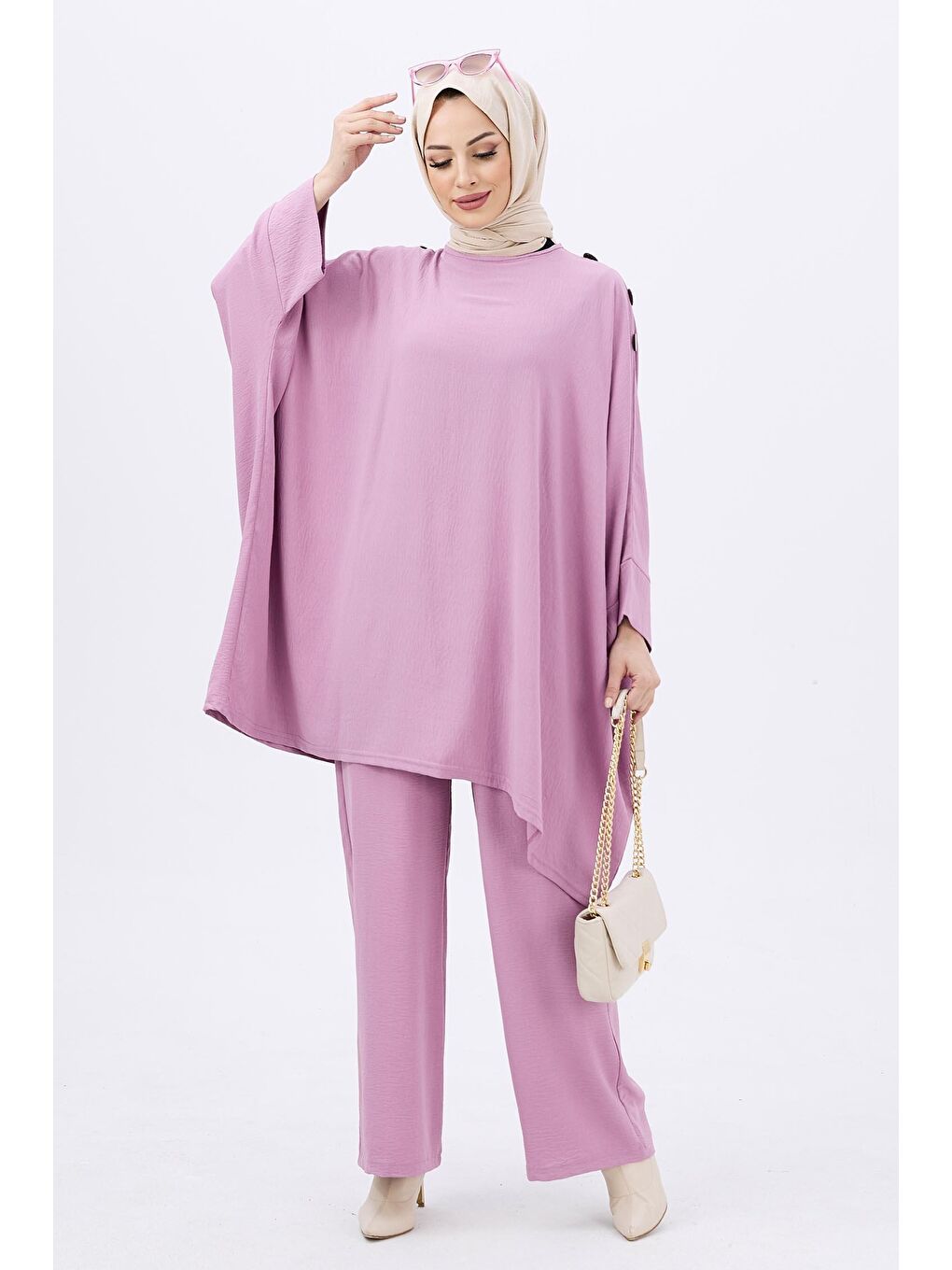 Orta Pembe Tunik Kadın Pantolon - 10552-1
