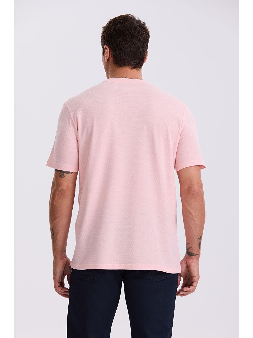 Pembe %100 Pamuk Desenli Bisiklet Yaka T-Shirt-3