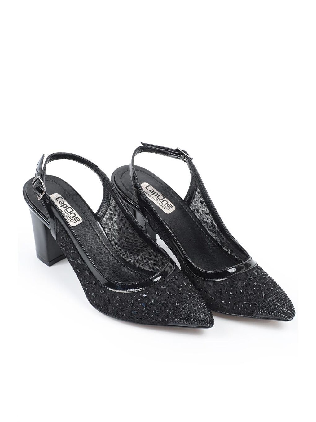 Siyah 145 Kadın Topuklu Taşlı Arkası Açık Ayakkabı-3