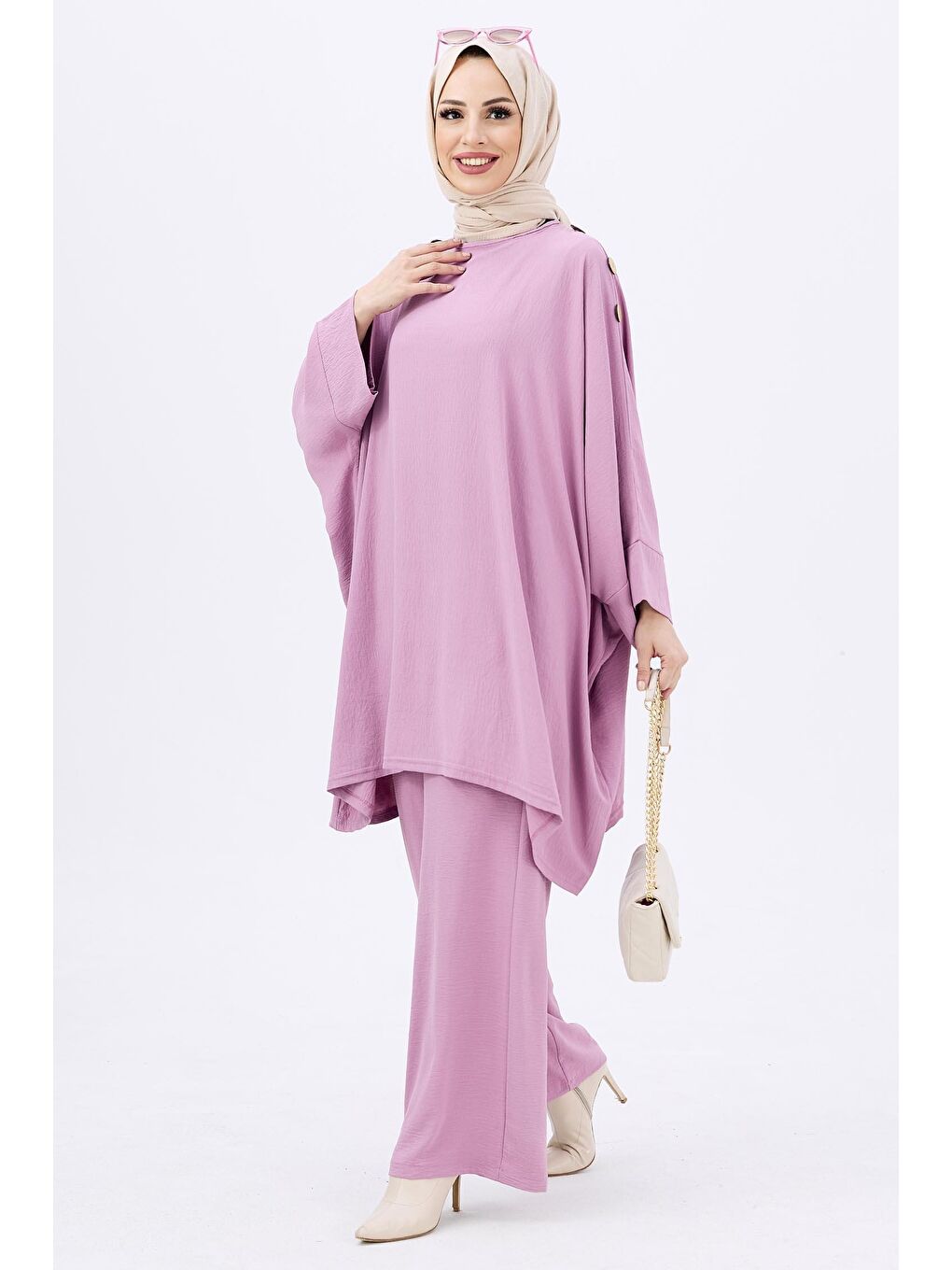 Orta Pembe Tunik Kadın Pantolon - 10552-3